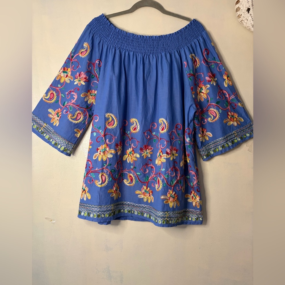 Women’s embroidered cotton blouse colorful art to wear artsy boho breathable